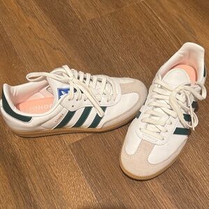 Adidas White and Dark Green samba